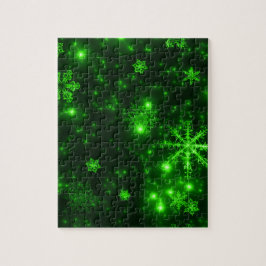 緑の背景を持つ雪片 ジグソーパズル