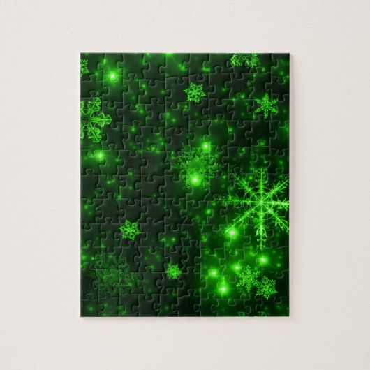 緑の背景を持つ雪片 ジグソーパズル (縦)