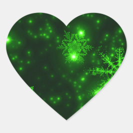 緑の背景を持つ雪片 ハートシール