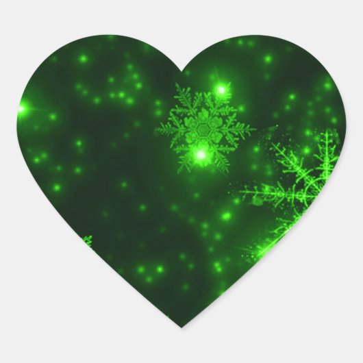 緑の背景を持つ雪片 ハートシール (正面)