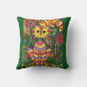 緑の背景を持つ鮮やかな園猫2 クッション (裏面)