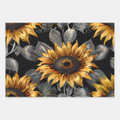 緑の背景を持つ黄色と銀のひまわり ラッピングペーパーシート (正面3)