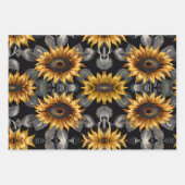 緑の背景を持つ黄色と銀のひまわり ラッピングペーパーシート (正面2)