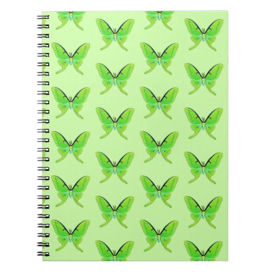 緑の背景ノートブ淡い色のックのLuna moth ノートブック (正面)