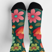 緑の背景パターンの花 ソックス (上部)