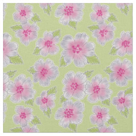 緑の背景ファブリック下のグレーピンクフローラ ファブリック