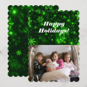 緑の背景フラットカード付き雪片 シーズンカード (正面/裏面)