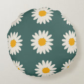 緑の背景フローラデイジーパターン ラウンドクッション (裏面)
