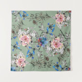 緑の背景フローラ水の色パターン。 タペストリー (正面(横))