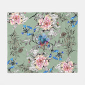 緑の背景フローラ水の色パターン。 フリースブランケット (正面(横))