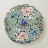 緑の背景フローラ水の色パターン。 ラウンドクッション (裏面)