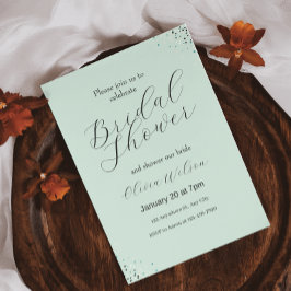 緑の背景ブラックミニマルブライダルシャワー 招待状