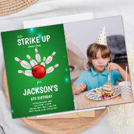 緑の背景ボーリング誕生日招待状phot 招待状