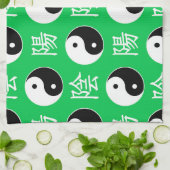 緑の背景中国の陽模様 キッチンタオル (折り畳み)