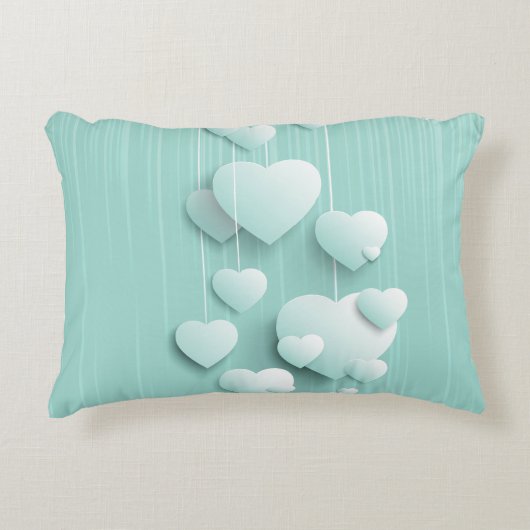 緑の背景(3D白色ハート) アクセントクッション (正面)