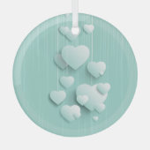 緑の背景(3D白色ハート) ガラスオーナメント (正面)
