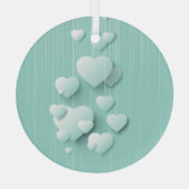 緑の背景(3D白色ハート) ガラスオーナメント (裏面)