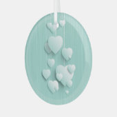 緑の背景(3D白色ハート) ガラスオーナメント (正面左)