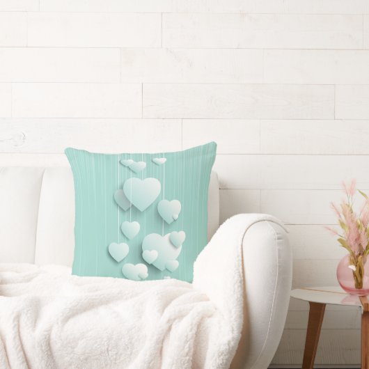 緑の背景(3D白色ハート) クッション (ソファ)