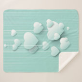 緑の背景(3D白色ハート) シェルパブランケット (正面(横))