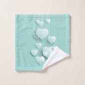 緑の背景(3D白色ハート) バスタオルセット (ウォッシュタオル)