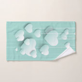 緑の背景(3D白色ハート) バスタオルセット (ハンドタオル)