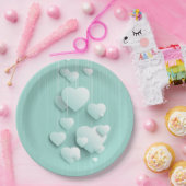 緑の背景(3D白色ハート) ペーパープレート (パーティー)