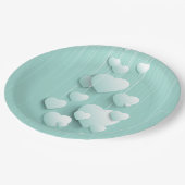 緑の背景(3D白色ハート) ペーパープレート (アングル)