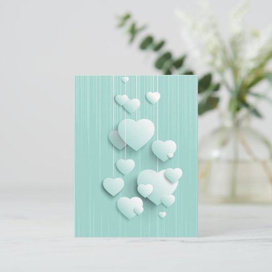 緑の背景(3D白色ハート) ポストカード (スタンド正面)