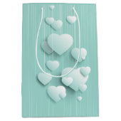 緑の背景(3D白色ハート) ミディアムペーパーバッグ (正面)