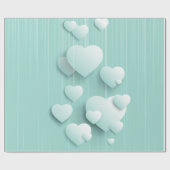 緑の背景(3D白色ハート) ラッピングペーパー (フラット)