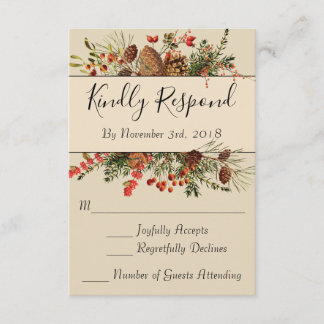 緑の背部が付いているクリスマスの果実RSVPカード 出欠カード