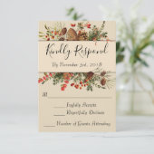 緑の背部が付いているクリスマスの果実RSVPカード 出欠カード (スタンド正面)