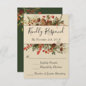 緑の背部が付いているクリスマスの果実RSVPカード 出欠カード (正面/裏面)