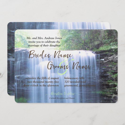 緑の自然の結婚滝 招待状 (正面/裏面)