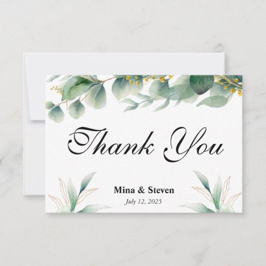緑の自然ユーカリ葉フローラ結婚ズ サンキューカード (正面)