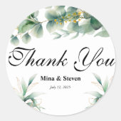 緑の自然感謝していユーカリ結婚の ラウンドシール (正面)