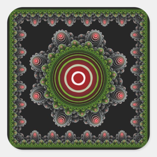緑の自然華美光輝性フラクタルパターン スクエアシール (正面)