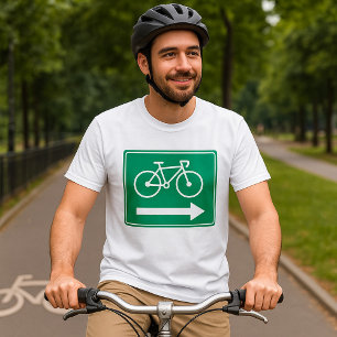 緑の自転車経路右矢印案内標識 Tシャツ