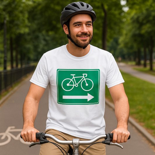 緑の自転車経路右矢印案内標識 Tシャツ
