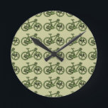 緑の自転車 ラウンド壁時計<br><div class="desc">自転車カッコいい好き向けの緑色のパターンデザイン – 背景色を変更できます</div>