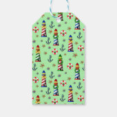 緑の航海の背景にクリスマスライトハウス ギフトタグ (裏面)