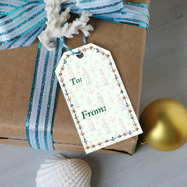 緑の航海の背景にクリスマスライトハウス ギフトタグ