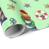 緑の航海の背景にクリスマスライトハウス ラッピングペーパー (ロールコーナー)