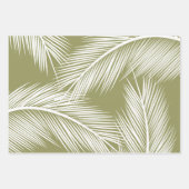 緑の色の背景に白いヤシの離れ ラッピングペーパーシート (正面2)