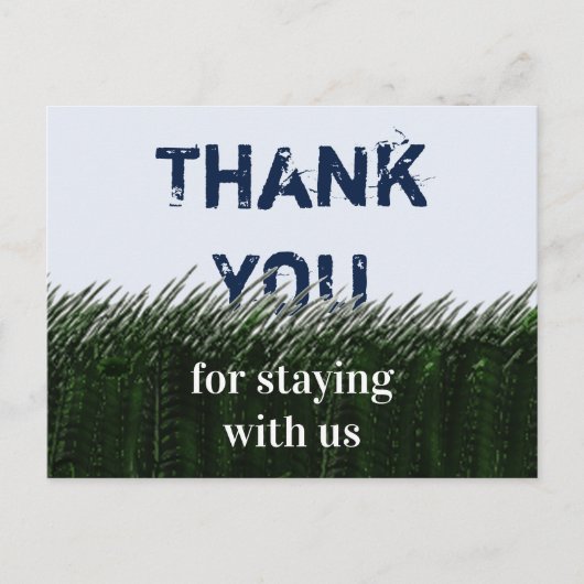 緑の芝生と空のゲスト感謝メッセージ ポストカード (正面)