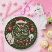 緑の芝生にゴルフとクリスマスがコラボ ペーパープレート (パーティー)