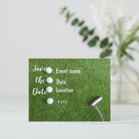 緑の芝生にゴルフボールを置いて日付を救う 招待状 (スタンド正面)