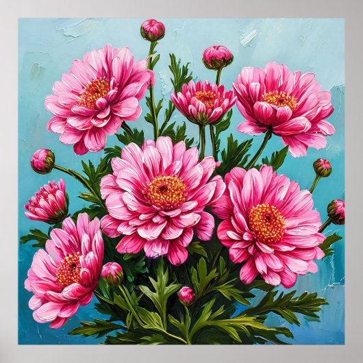 緑の花が咲く美しいピンクの離れ花 ポスター (正面)