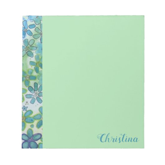 緑の花が咲パーソナライズされたく ノートパッド (正面)